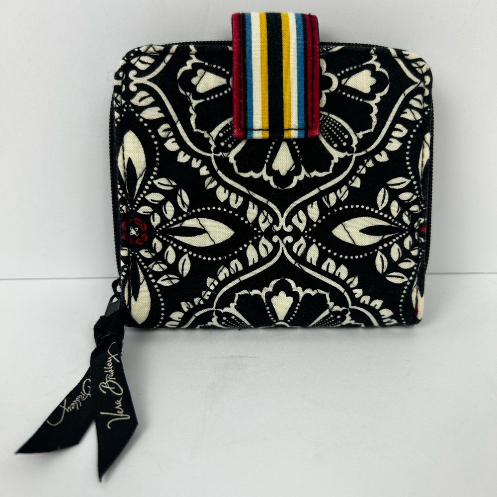 Vera Bradley Black & Ivory Quilted Zip Wallet with Multicolor Stripe Tab